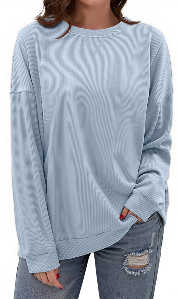 Fantaslook Textured Womens Sweatshirts Oversized Pullover Long Sleeve Tops Crew Neck Casual Shirts Basic Outfits