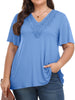 WellSize Women Plus Size Tops Dressy Lace V Neck Shirts Casaul Short Sleeve Tunic Blouses