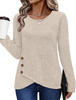 Fantaslook Casual Tops for Women Long Sleeve Shirts with Buttons Crew Neck Tunic Sweaters Fall Fashion Outfits