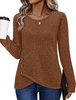 Fantaslook Casual Tops for Women Long Sleeve Shirts with Buttons Crew Neck Tunic Sweaters Fall Fashion Outfits