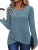 Fantaslook Casual Tops for Women Long Sleeve Shirts with Buttons Crew Neck Tunic Sweaters Fall Fashion Outfits