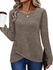 Fantaslook Casual Tops for Women Long Sleeve Shirts with Buttons Crew Neck Tunic Sweaters Fall Fashion Outfits