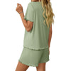 MOSHU Womens Pajamas Sets Ribbed Knits Tops and Elasticated Waist Shorts with Pocket Ruffle Edge Lounge Sets