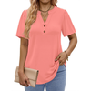 Fantaslook V Neck Henley Blouses for Women Dressy Casual Tops Summer Short Sleeve Shirts Fashion Clothes