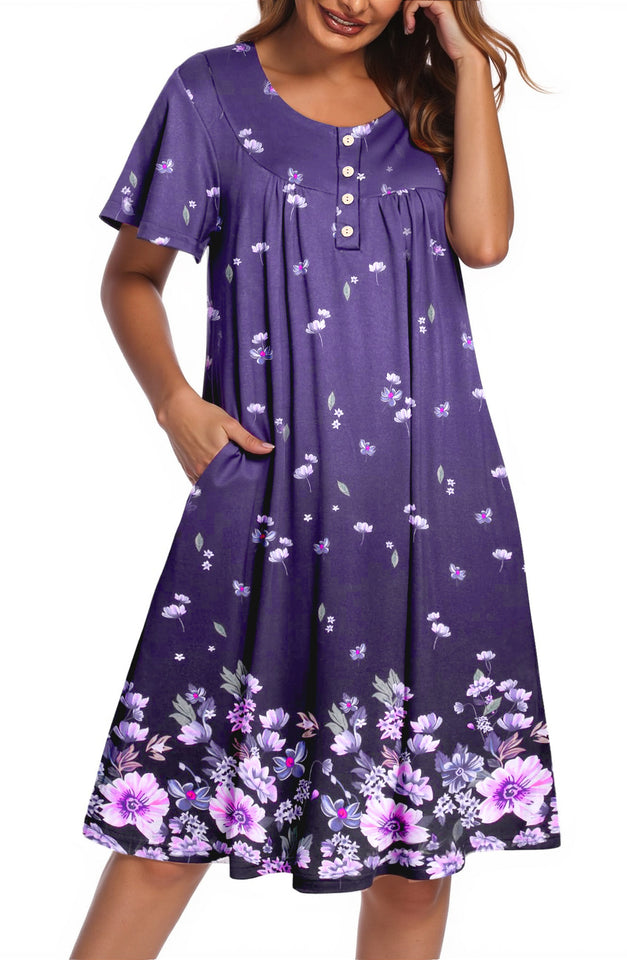 Fantaslook Flowy Womens Dresses Ruffle Sleeve Henley Summer Dress Loose Floral Midi Dresses with Pockets