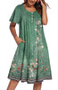Fantaslook Flowy Womens Dresses Ruffle Sleeve Henley Summer Dress Loose Floral Midi Dresses with Pockets