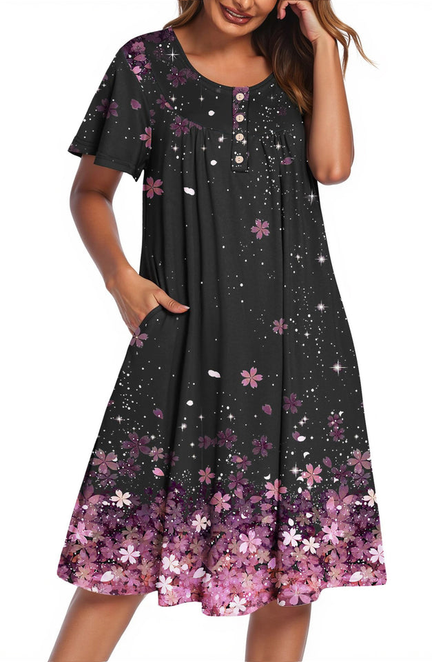 Fantaslook Flowy Womens Dresses Ruffle Sleeve Henley Summer Dress Loose Floral Midi Dresses with Pockets