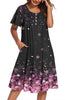 Fantaslook Flowy Womens Dresses Ruffle Sleeve Henley Summer Dress Loose Floral Midi Dresses with Pockets