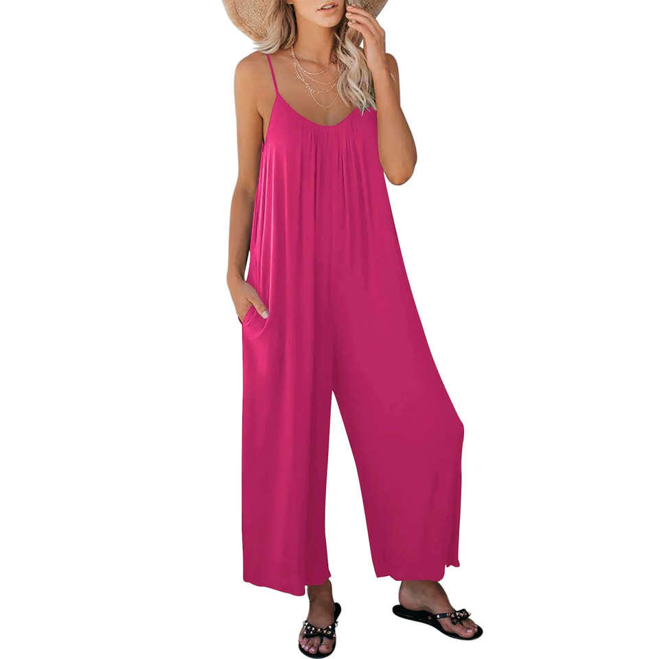 Fantaslook Jumpsuits for Women Casual Sleeveless Spaghetti Strap Rompers Boho Wide Leg Jumpsuits Overalls Dressy Trendy Outfits Clothes
