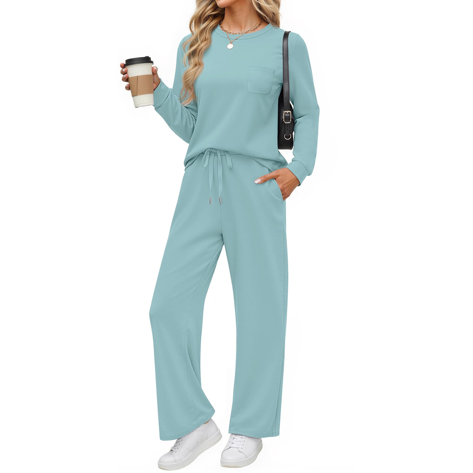 Fantaslook Two Piece Lounge Sets for Women Fall Outfits Long Sleeve Tops Wide Leg Pants Matching Sets Vacation Travel Outfits