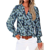 Fantaslook Floral V Neck Blouses for Women Loose Lined Flowy Shirts Trendy Smocked Cuff Long Sleeve Tops