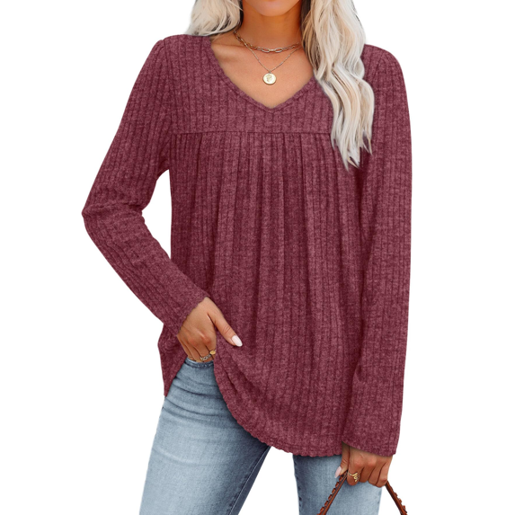 Fantaslook Long Sleeve Shirts for Women V Neck Lightweight Sweaters Casual Fall Tunic Tops Fashion Spring Clothes