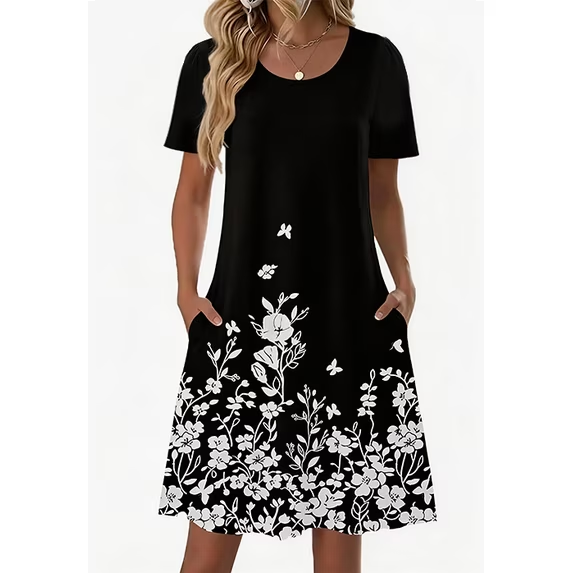 Fantaslook Boho Summer Dresses for Women Casual Short Sleeve T Shirt Dress with Pockets Beach Vacation Clothes