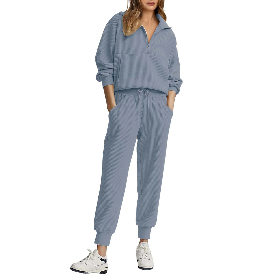 Fantaslook Womens 2 Piece Outfits Long Sleeve Half Zip Sweatsuits with Pockets Pullover Lounge Set