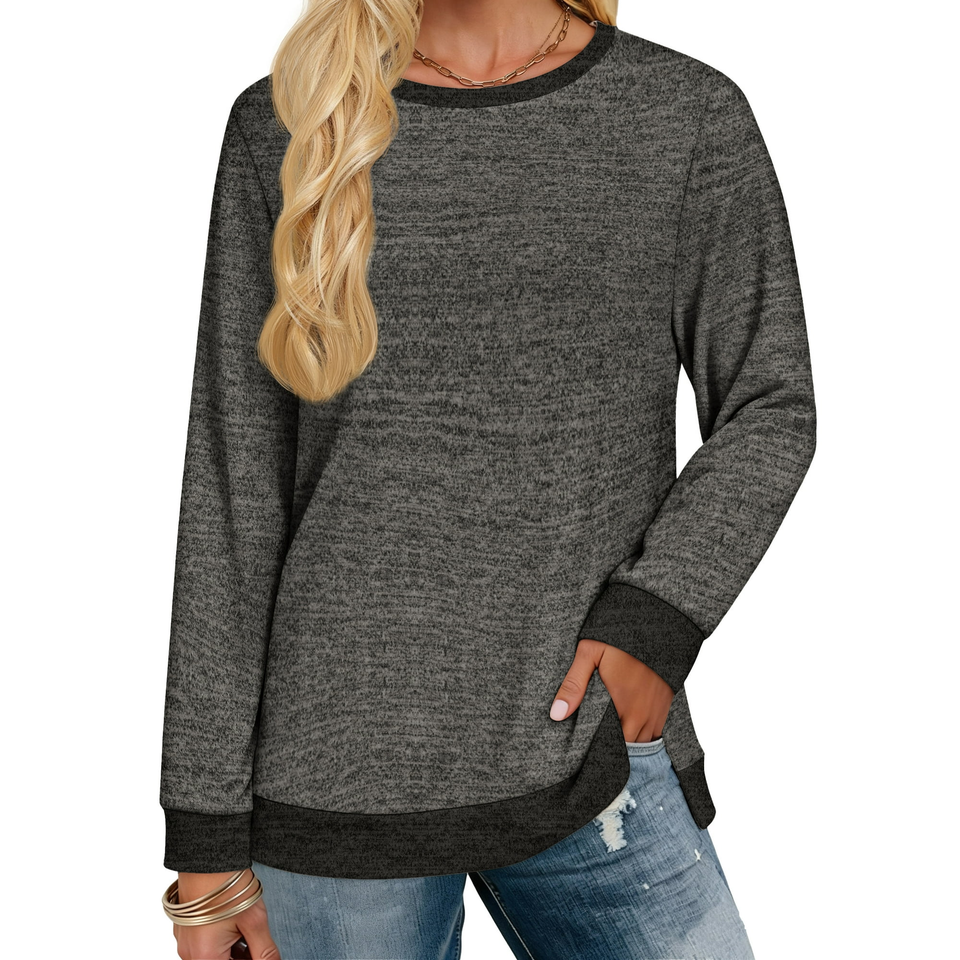 Fantaslook Sweatshirt for Women Long Sleeve Shirts Tunic Tops Color Block Crewneck Sweatshirts Side Split