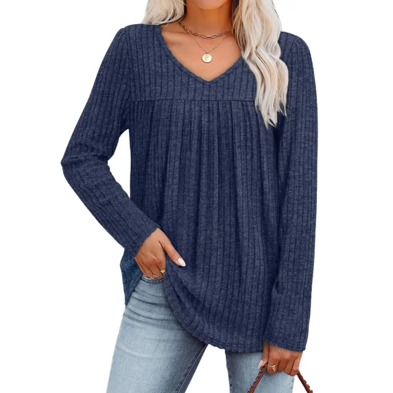 Fantaslook Long Sleeve Shirts for Women V Neck Lightweight Sweaters Casual Fall Tunic Tops Fashion Spring Clothes