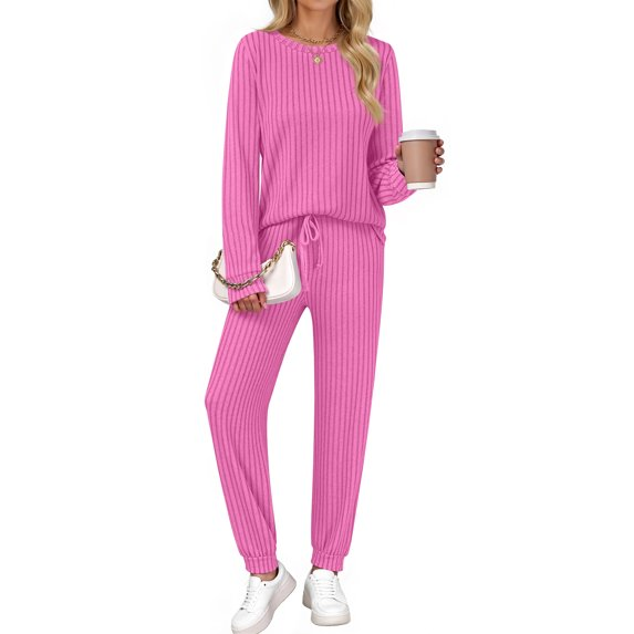 Fantaslook Two Piece Sets for Women Lounge Sets Casual Long Sleeve Tops and Long Pants Vacation Travel Fall Outfits Pajama Sets