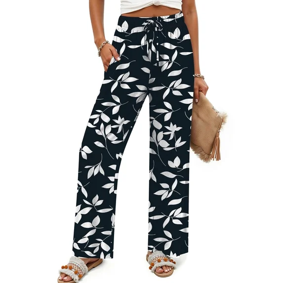 Fantaslook Womens Pants Casual Boho Palazzo Pants Wide Leg Lounge Pants Trousers with Pocket