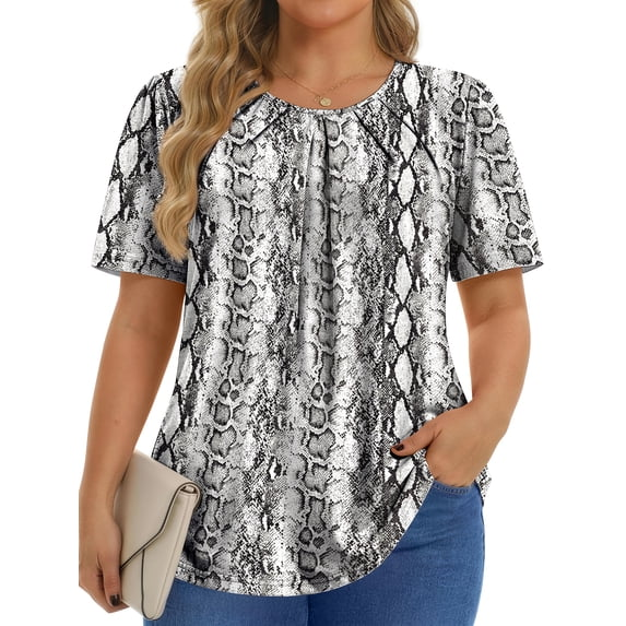 Fantaslook Dressy Blouses for Women Pleated Short Sleeve Tunic Tops Casual Floral Shirts