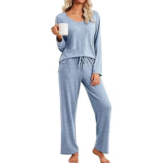 Fantaslook Soft Pajamas for Women Set Side Slits Long Sleeve Sleepwear 2 Piece Lounge Sets with Pockets