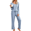 Fantaslook Soft Pajamas for Women Set Side Slits Long Sleeve Sleepwear 2 Piece Lounge Sets with Pockets