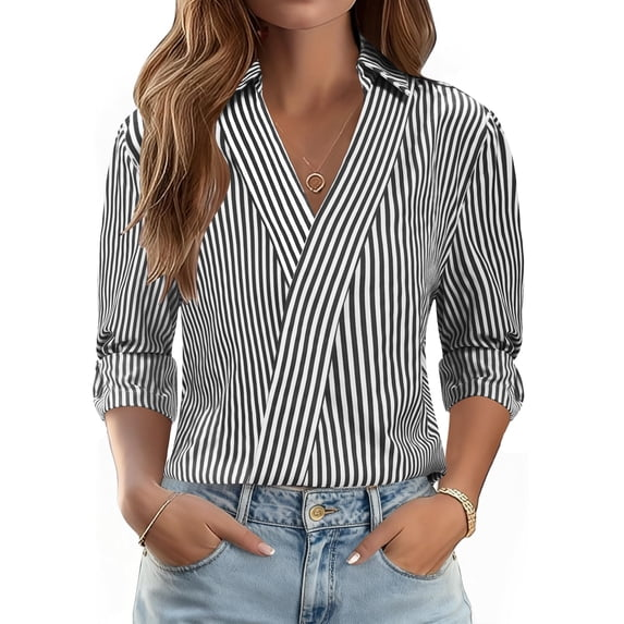 Fantaslook 3/4 Sleeve Womens Tops V Neck Collared Shirts Dressy Casual Business Work Blouses Trendy Fashion Tops