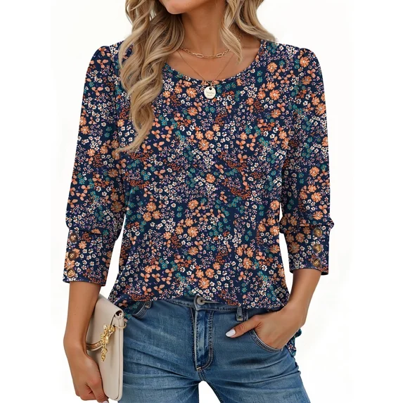 Fantaslook Womens Tops 3/4 Sleeve with Buttons Dressy Casual Blouses Summer Shirts Beach Vacation Trendy Clothes