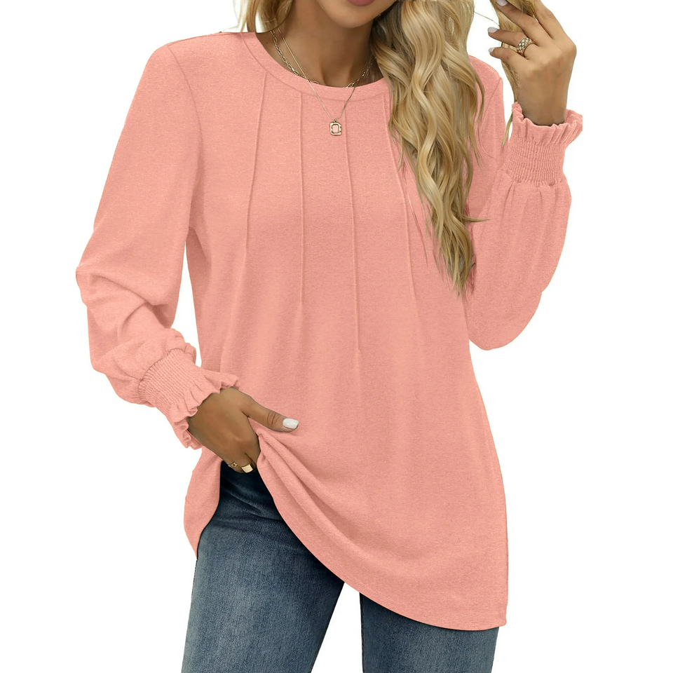 Fantaslook Dressy Blouses for Women Fall Fashion Long Sleeve Shirts Pleated Tunic Tops Trendy Clothes