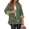 Fantaslook Denim Jackets for Women Trendy Frayed Hem Shackets Casual Button Up Jean Jacket Coats
