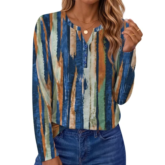 Fantaslook Henley Long Sleeve Shirts for Women Casual V Neck Fall Tops Dressy Work Blouses