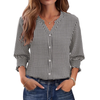 Fantaslook Plaid Button Down Shirts for Women 3/4 Sleeve V neck Work Shirt with Smocked Cuffs Dressy Cotton Blouses Tops