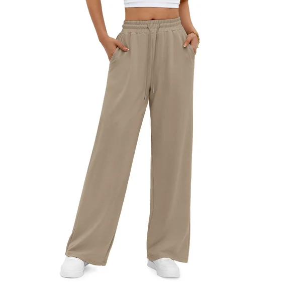 Fantaslook Wide Leg Sweatpants for Women Casual High Waisted Baggy Sweatpants Drawstring Workout Pants with Pockets Fashion Outfits