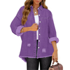 Fantaslook Denim Jackets for Women Trendy Frayed Hem Shackets Casual Button Up Jean Jacket Coats