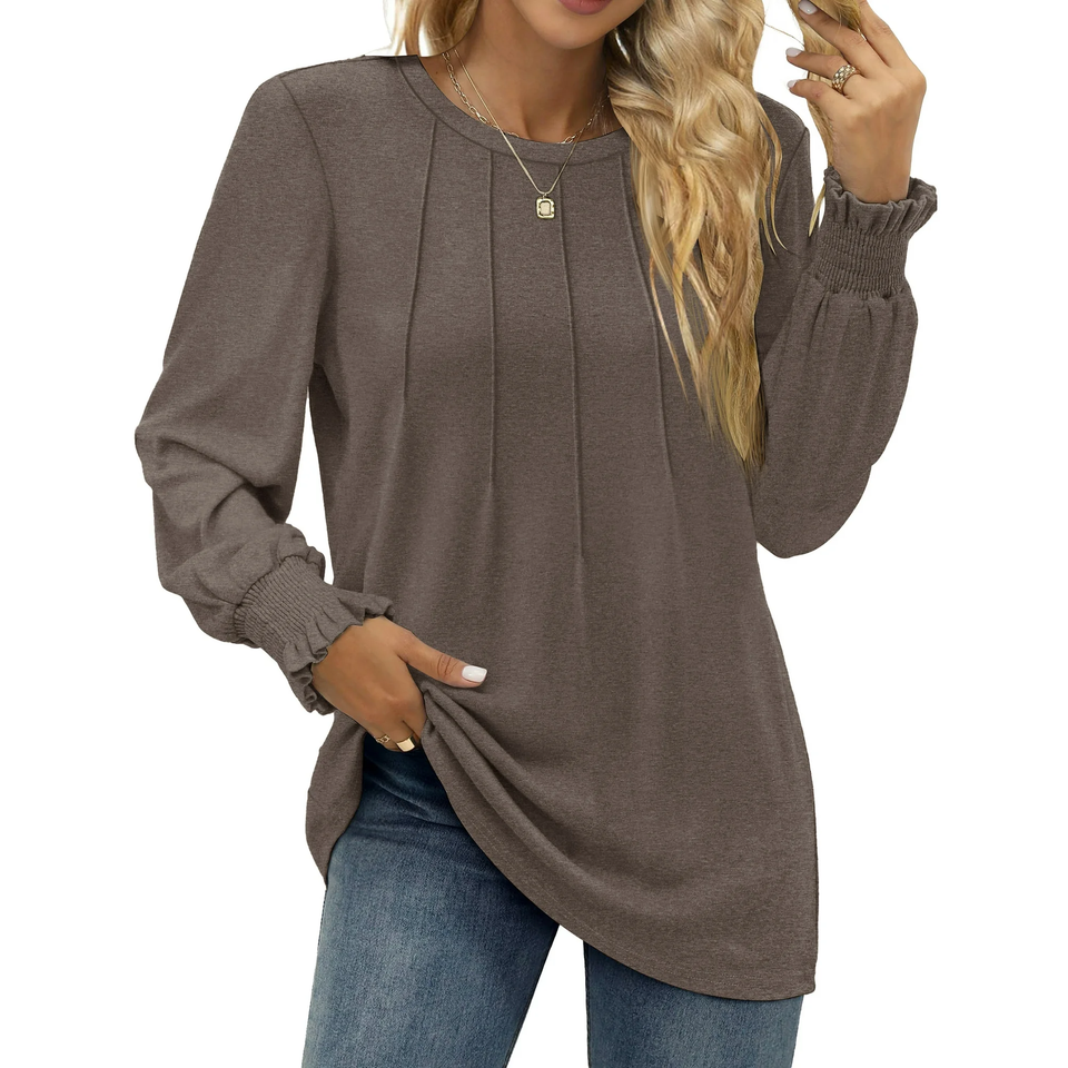 Fantaslook Dressy Blouses for Women Fall Fashion Long Sleeve Shirts Pleated Tunic Tops Trendy Clothes