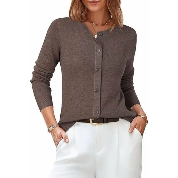 Fantaslook Button Down Cardigans for Women Crew Neck Lightweight Sweater Business Casual Knit Tops