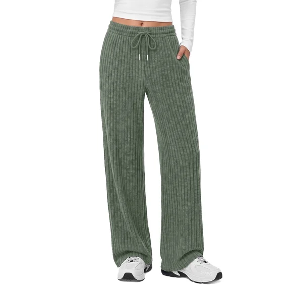 Fantaslook Fall Wide Leg Pants for Women Dressy Casual Lounge Pants Stretchy Elastic Drawstring Trousers with Pockets
