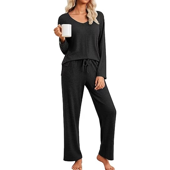 Fantaslook Soft Pajamas for Women Set Side Slits Long Sleeve Sleepwear 2 Piece Lounge Sets with Pockets