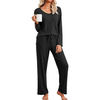 Fantaslook Soft Pajamas for Women Set Side Slits Long Sleeve Sleepwear 2 Piece Lounge Sets with Pockets