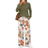 Fantaslook Long Sleeve Two Piece Sets for Women Wide Leg Pants Lounge Sets Fall Vacation Travel Outfits Fashion Boho Matching Sets