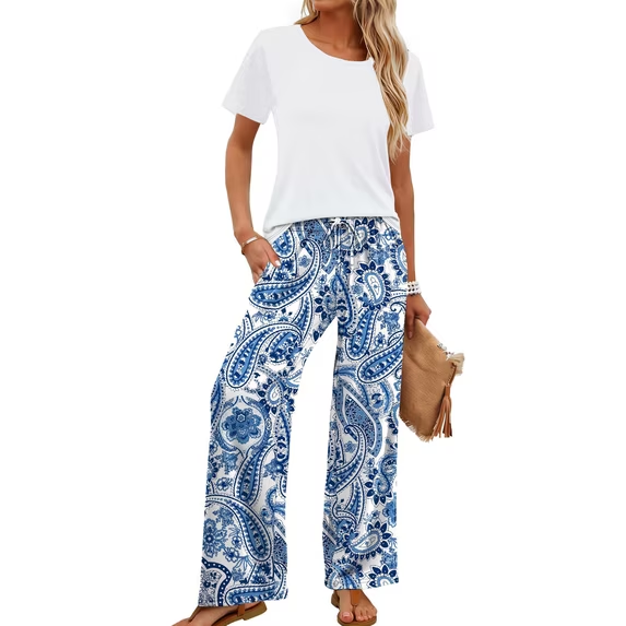 Fantaslook Two Piece Sets for Women Summer Vacation Outfits Boho Lounge Sets Beach Airport Travel Matching Clothing