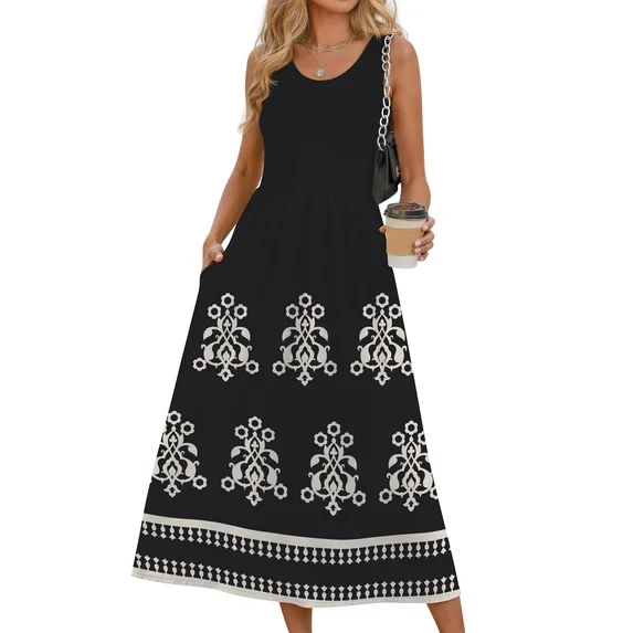 Fantaslook Summer Dresses for Women Sleeveless Casual Long Dress Beach Vacation Sundresses with Pockets