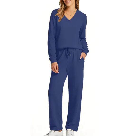 Fantaslook Two Piece Sets for Women Fall Outfits Long Sleeve Tops Wide Leg Pants Lounge Matching Sets Vacation Travel Outfits