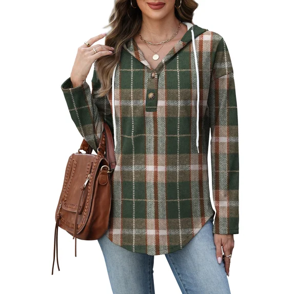 Fantaslook V Neck Button Sweatshirt for Women Pullover Long Sleeve Shirts Fall Fashion Tunic Tops