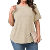Fantaslook Womens Plus Size Tops Crewneck Short Sleeve Shirts Casual Loose Tunic Tops Curved Hem Summer Blouses