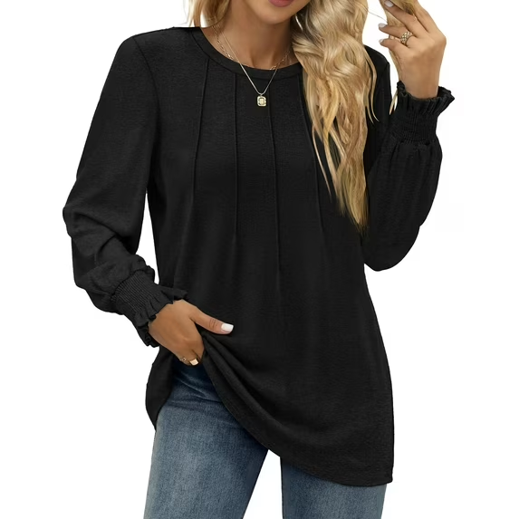 Fantaslook Blouses for Women Dressy Puff Sleeve Tunic Tops Casual Fall Shirts