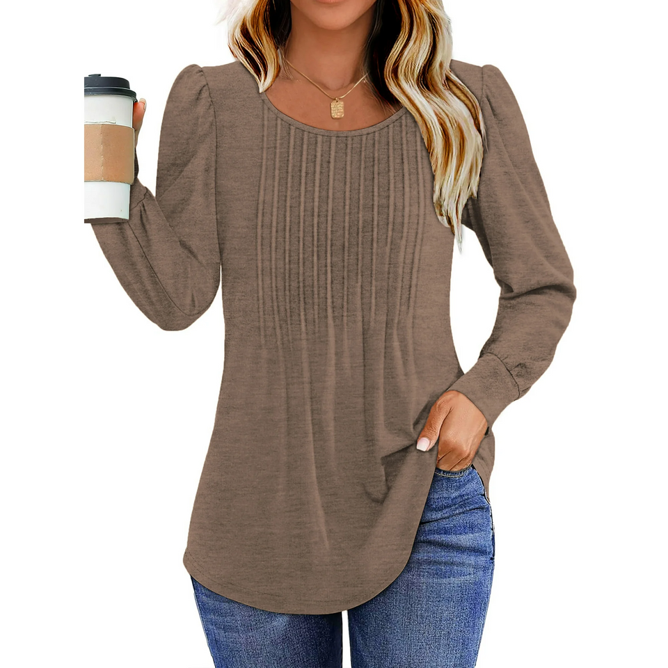 Fantaslook Pleated Blouses for Women Dressy Casual Long Sleeve Shirts Fall Tunic Tops