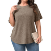 Fantaslook Womens Plus Size Tops Crewneck Short Sleeve Shirts Casual Loose Tunic Tops Curved Hem Summer Blouses