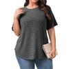 Fantaslook Womens Plus Size Tops Crewneck Short Sleeve Shirts Casual Loose Tunic Tops Curved Hem Summer Blouses