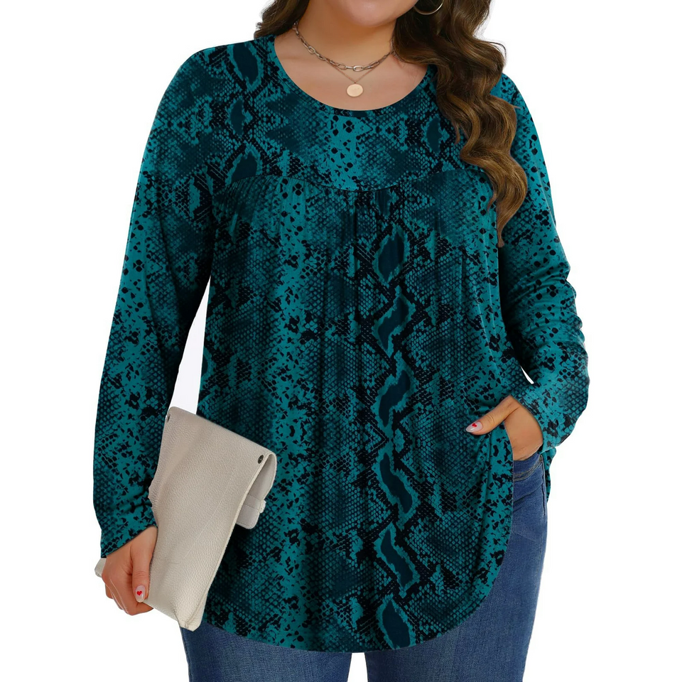 Fantaslook Womens Plus Size Tops Fall Long Sleeve Shirts Crew Neck Casual Loose Tunic Blouses