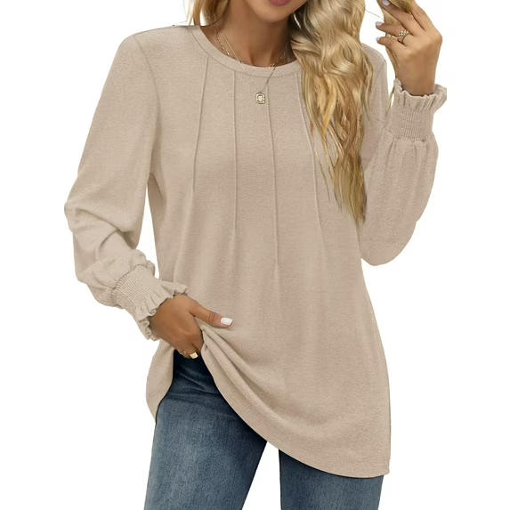 Fantaslook Blouses for Women Dressy Puff Sleeve Tunic Tops Casual Fall Shirts